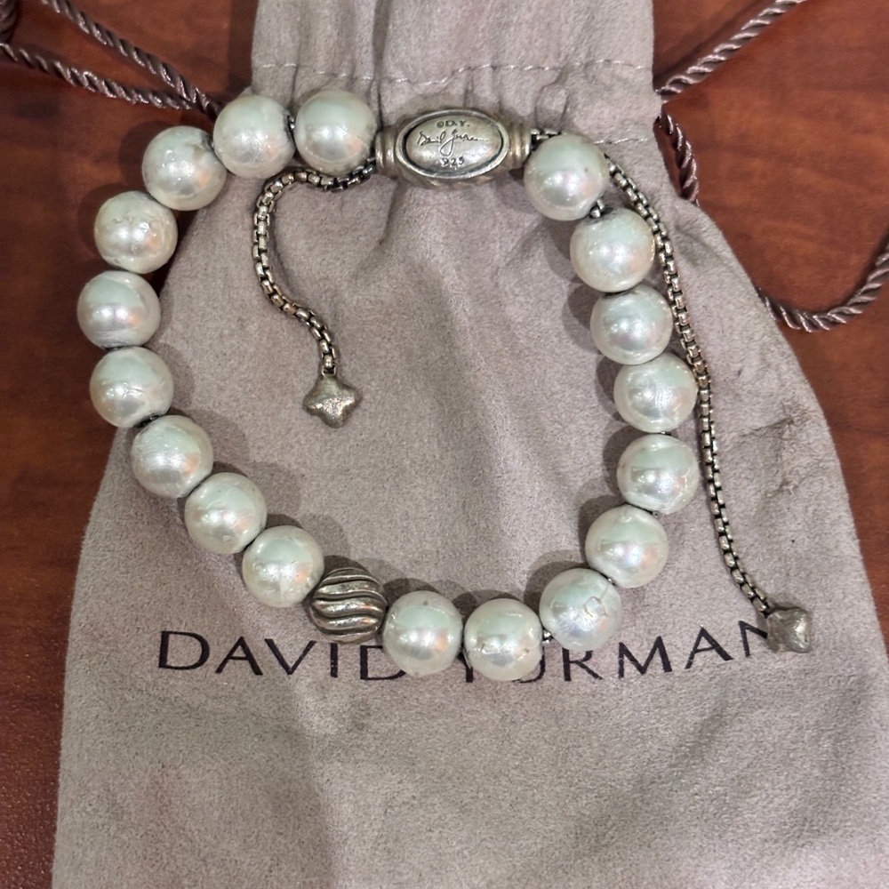 David Yurman Silver 8 mm pearl Bead Bracelet